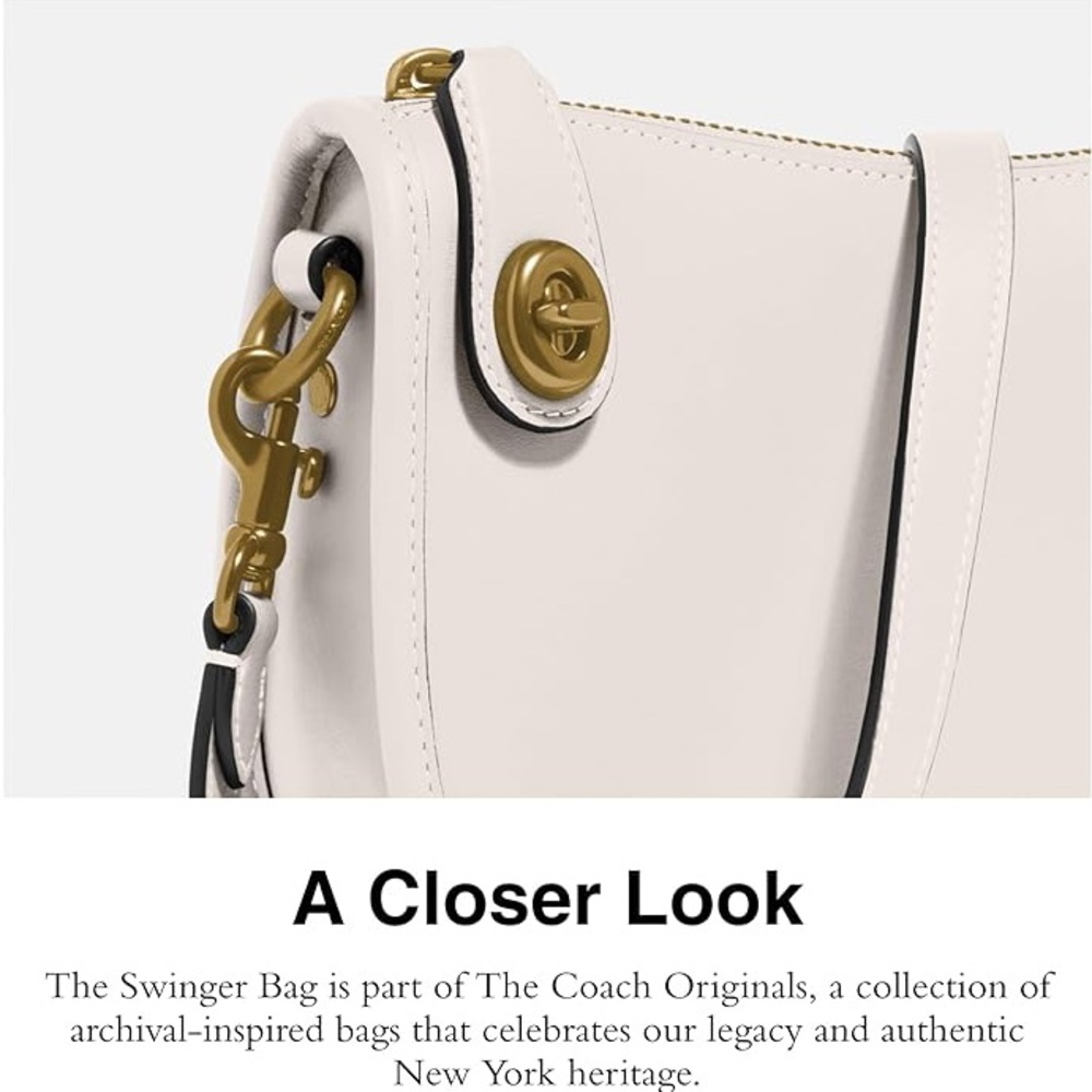 Coach Swinger Leather Shoulder Crossbody Bag in Chalk - Picture 2 of 4